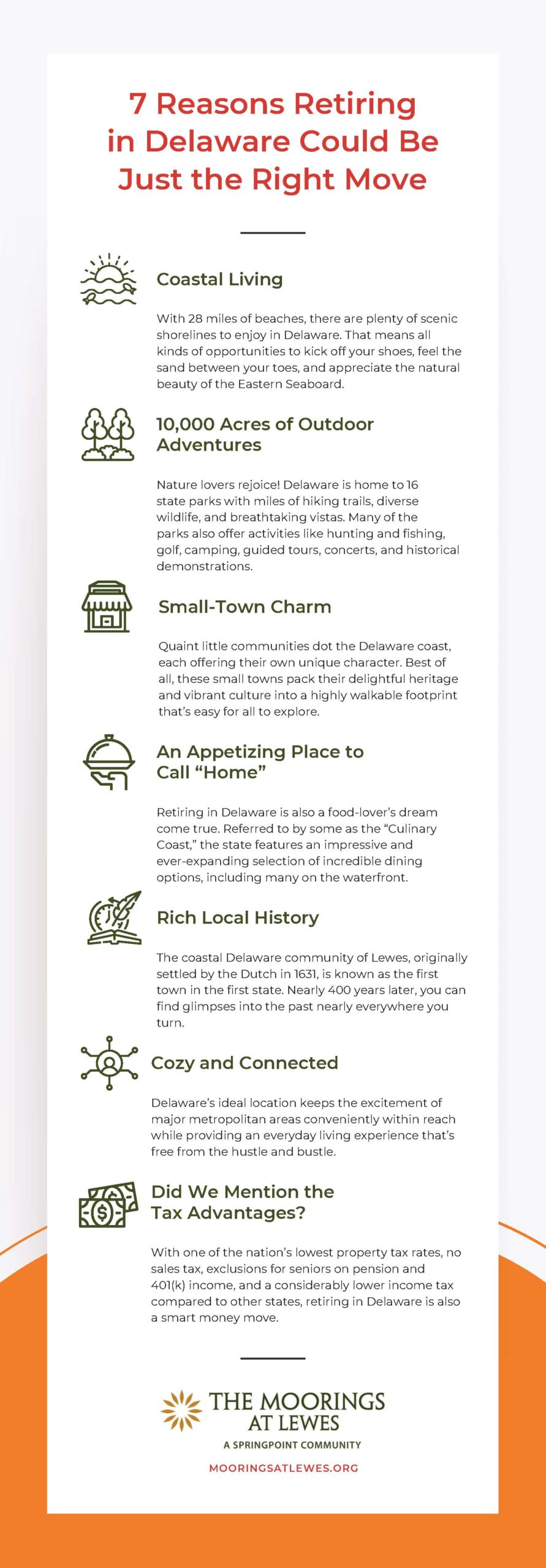 Infographic listing the reasons Delaware is a great fit for seniors