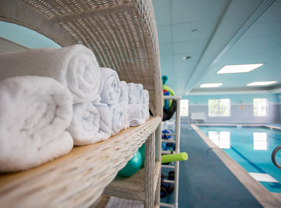 Close up of Towels Near Indoor Pool