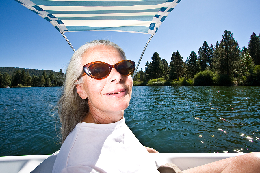Woman boating on a river